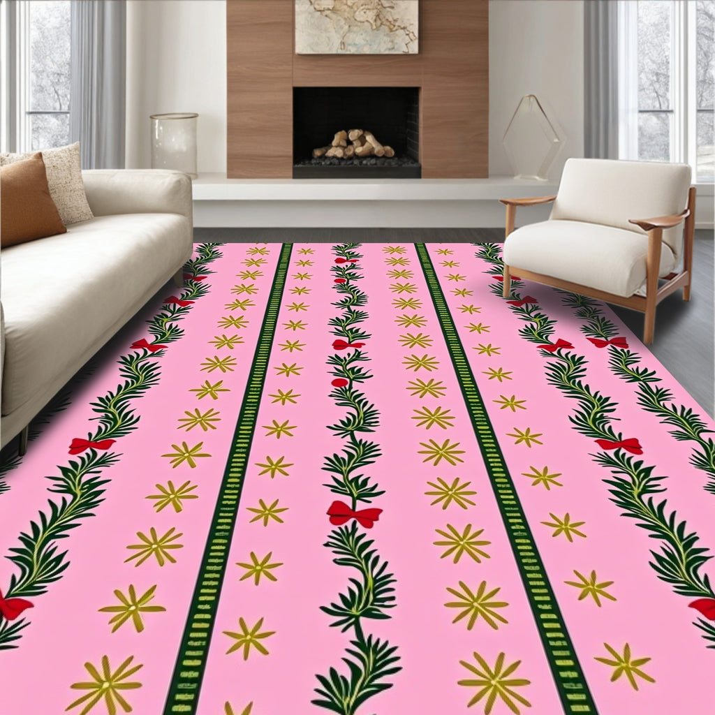Pink Green Garland Red Bow Star Rug
