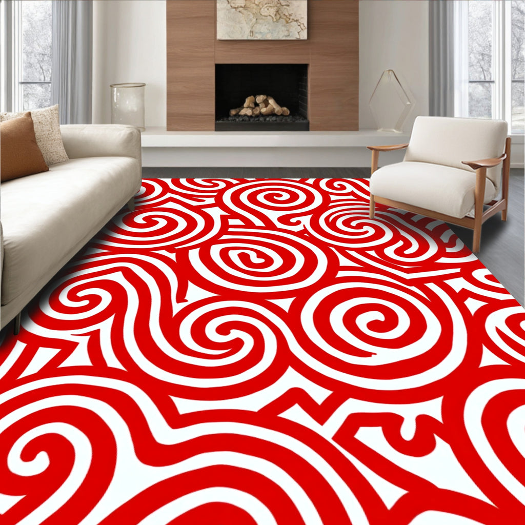 Crimson Swirl Abstract Lines Rug