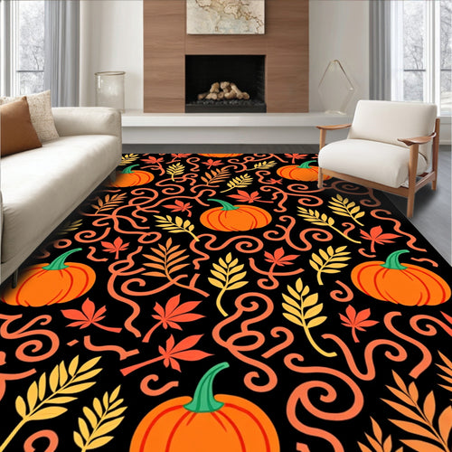 Autumn Pumpkin Leaf Swirls Rug