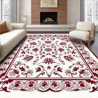 Deep Red Vine Starburst Frame Rug