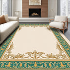 Ornate Teal and Gold Leaf Frame Rug