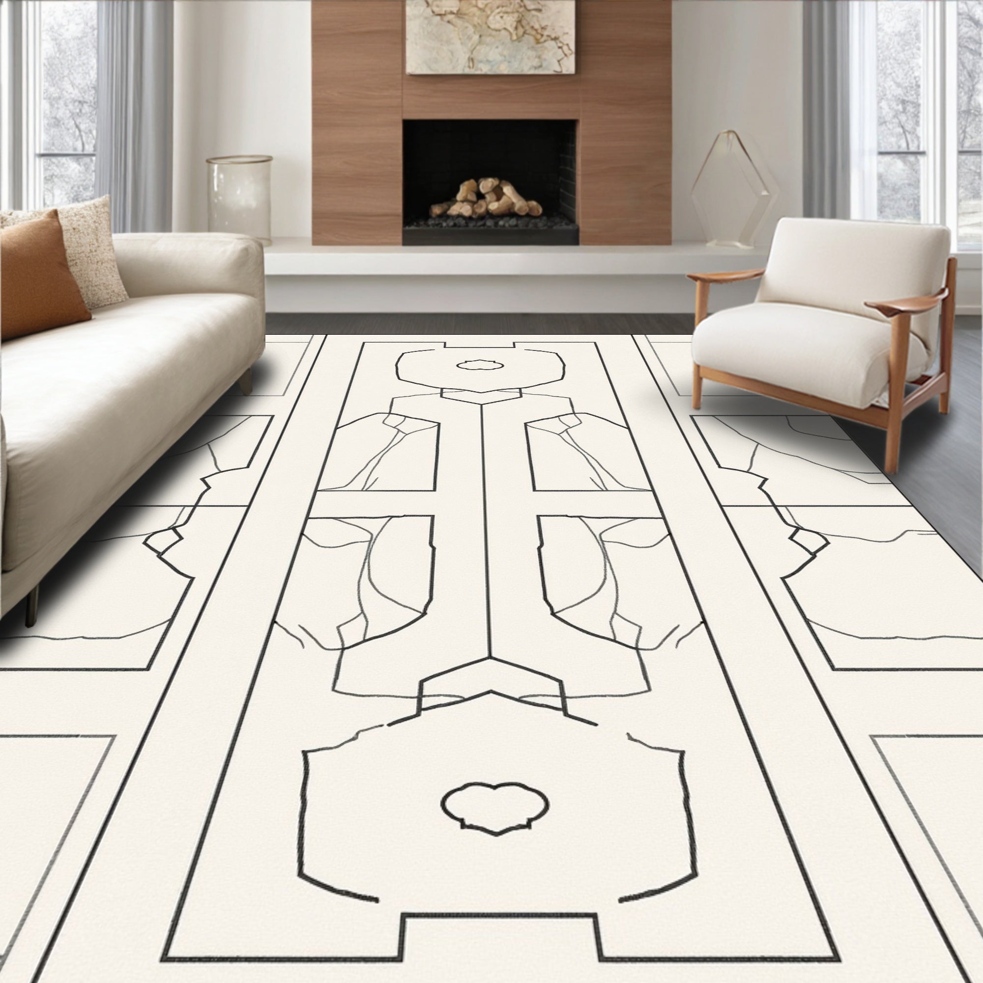 Geometric Outline Central Medallion Rug
