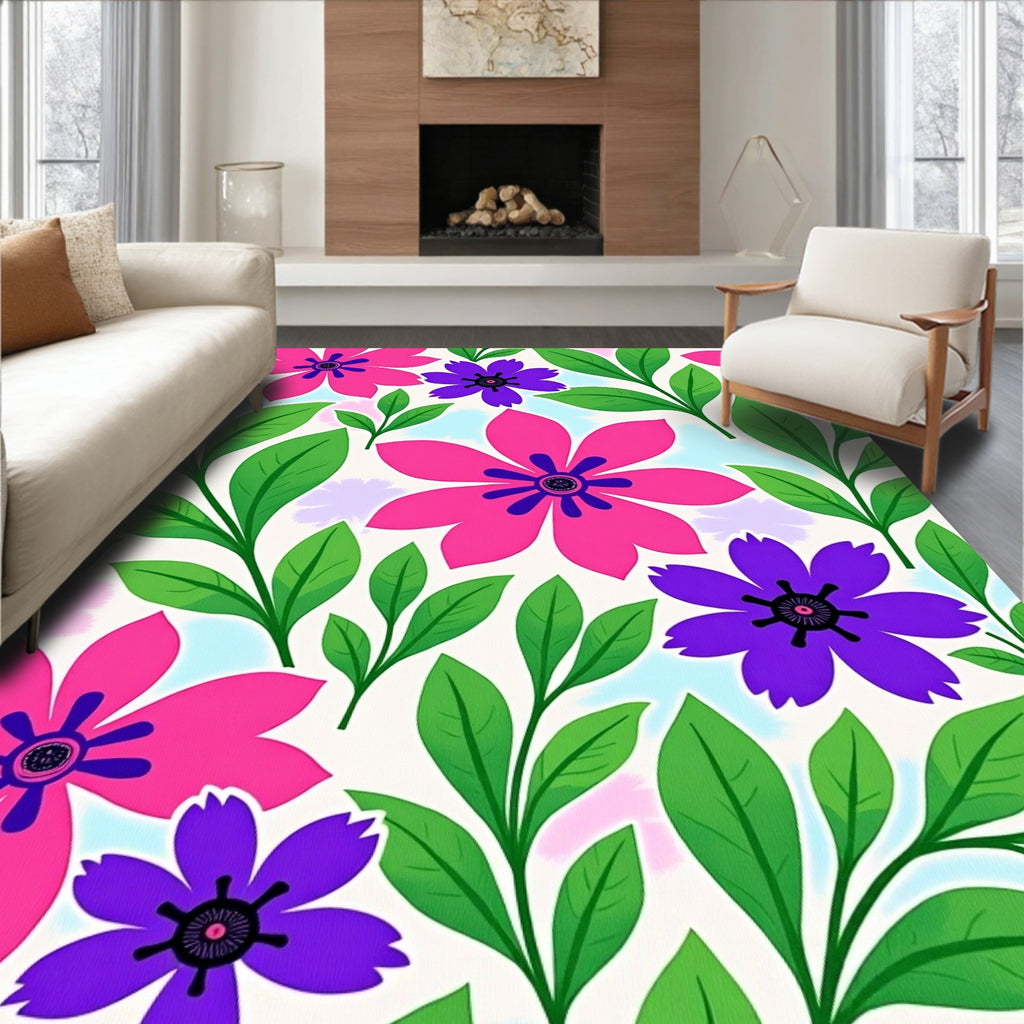 Vibrant Pink Purple Floral Leaf Medley Rug