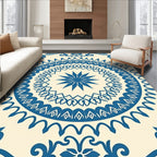 Classic Blue Cream Medallion Overlay Rug