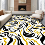 Bold Yellow Black Curving Lines Rug