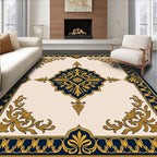 Navy Gold Elaborate Scroll Medallion Rug