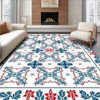 Navy Red Geometric Floral Border Rug