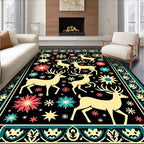 Cream Deer Floral Snowflake Border Rug