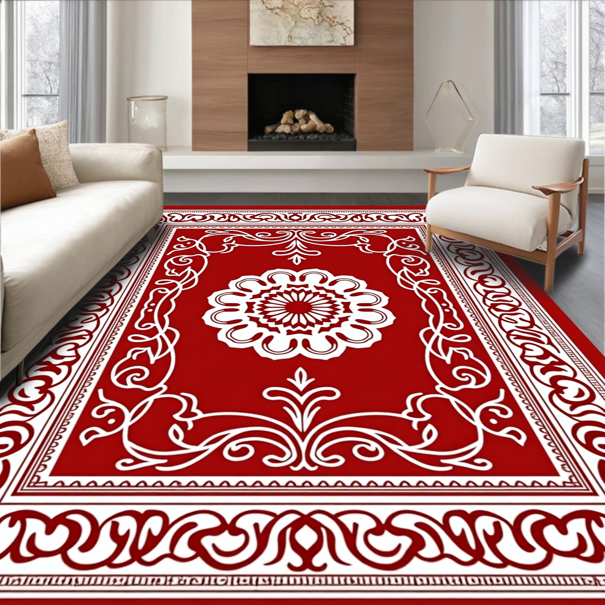 Crimson Medallion Ornamental Frame Rug
