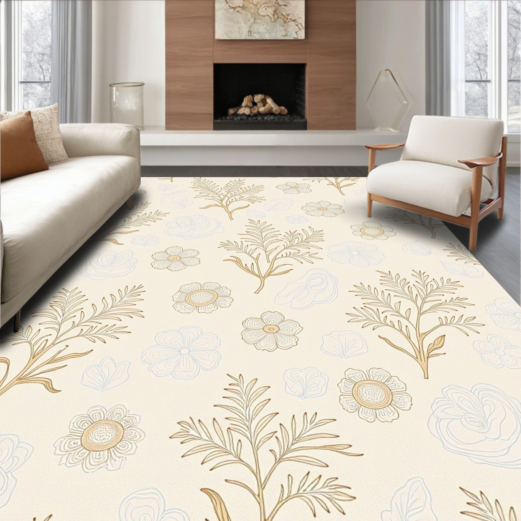 Delicate Golden Floral Sprigs Rug
