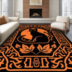 Black Cat Moon Orange Border Rug
