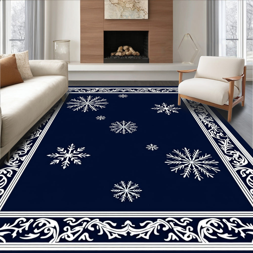 Dark Blue Winter Snowflake Garden Rug