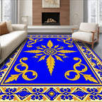 Royal Blue Golden Sunburst Scrollwork Rug