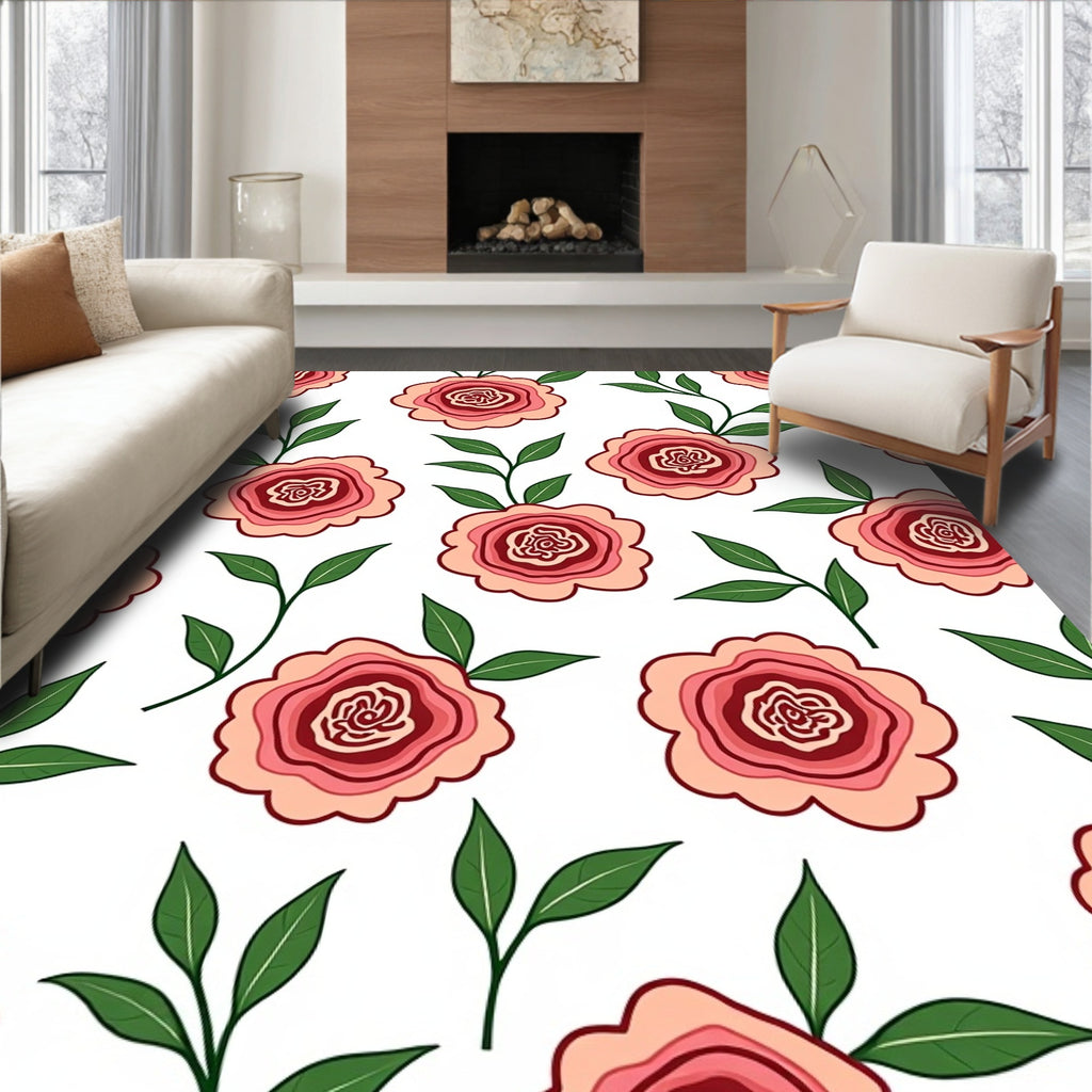 Coral Pink Rose Garden Arrangement Rug