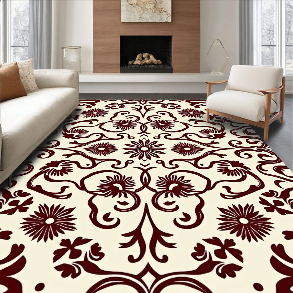Maroon Floral Swirls Classic Rug