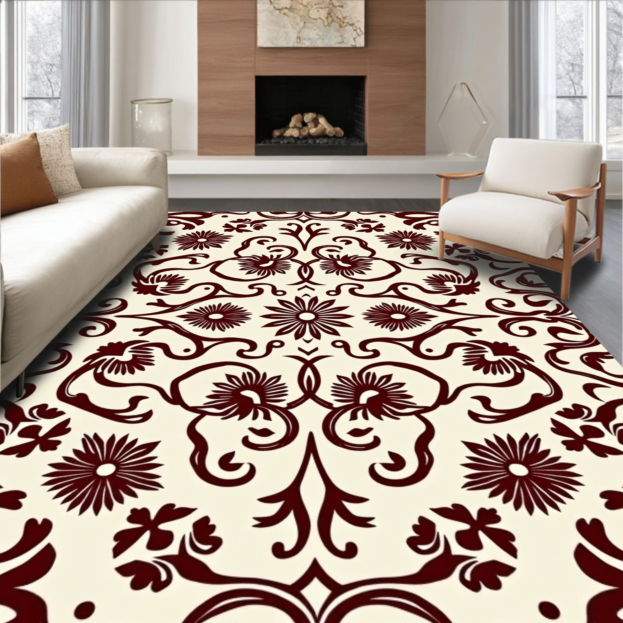 Maroon Floral Swirls Classic Rug