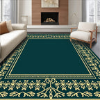 Golden Teal Floral Bordered Rug