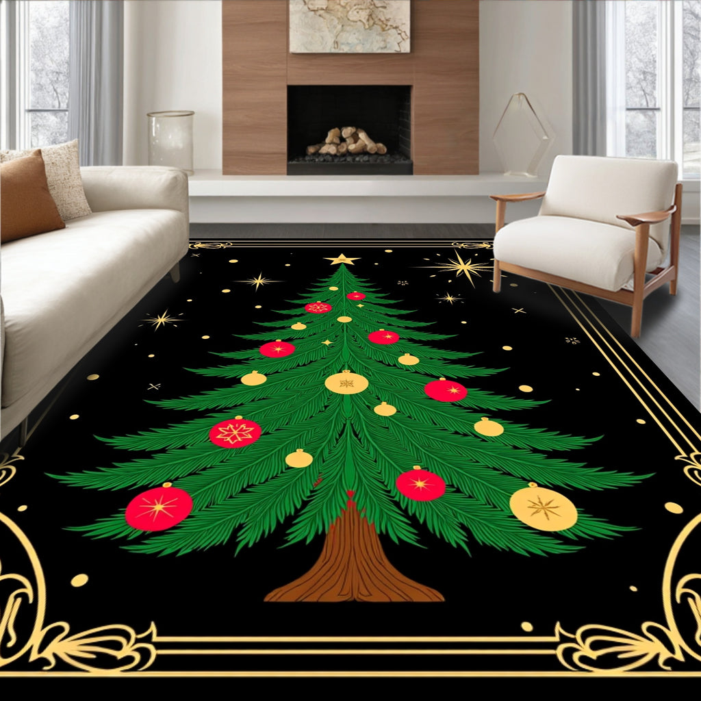 Verdant Evergreen Ornate Festive Woodland Rug