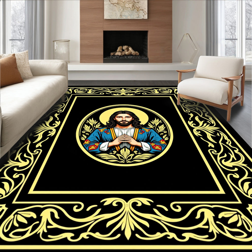 Sacred Figure Oval Gold Border Rug