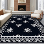 Dark Navy White Snowflake Scattered Border Rug