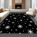 Black Snowflakes Detailed Border Rug
