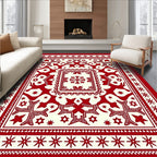 Crimson Folk Art Star Motif Rug