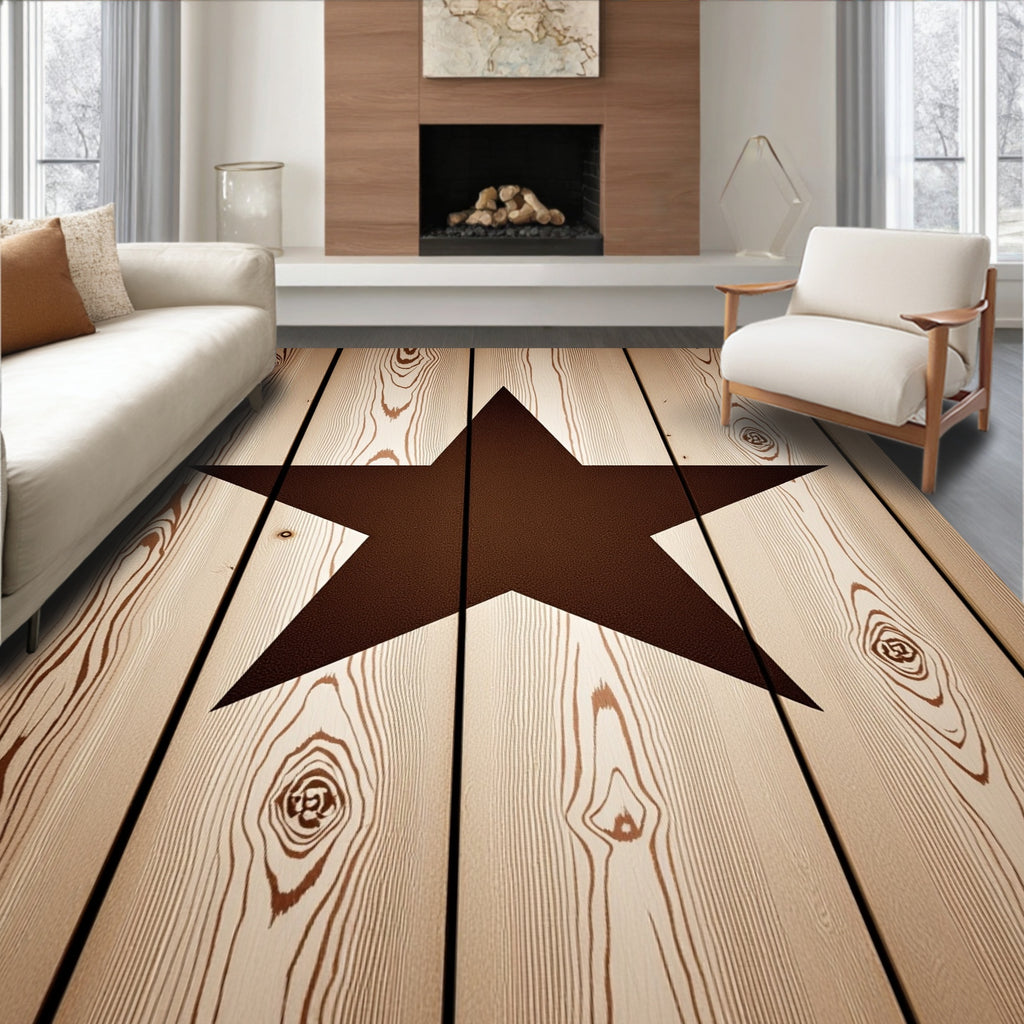 Rustic Brown Star Wood Grain Rug