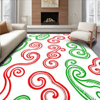 Red Green Swirl Scroll Abstract Rug