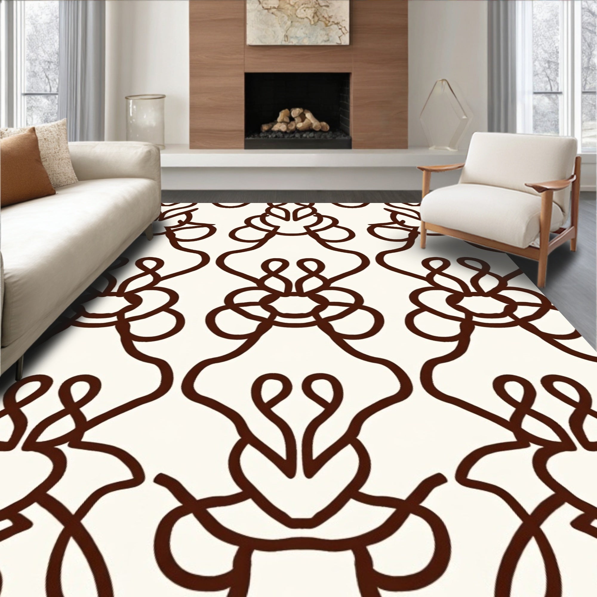 Dark Brown Organic Swirl Damask Rug