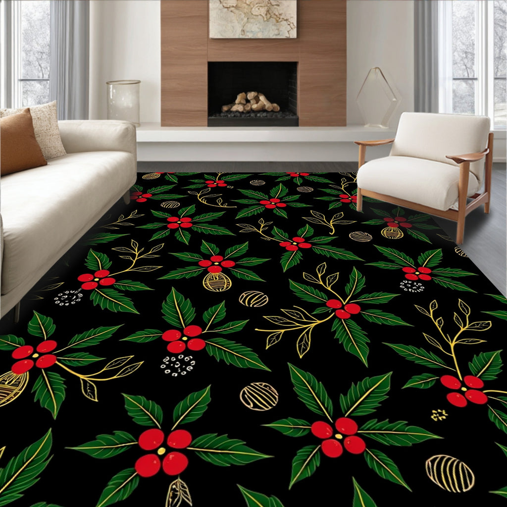 Emerald Holly Berry Christmas Garland Rug