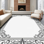 Art Nouveau Black and White Scroll Frame Rug
