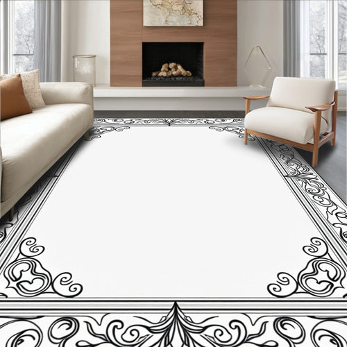 Art Nouveau Black and White Scroll Frame Rug