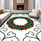 Green Holly Red Poinsettia Wreath Rug
