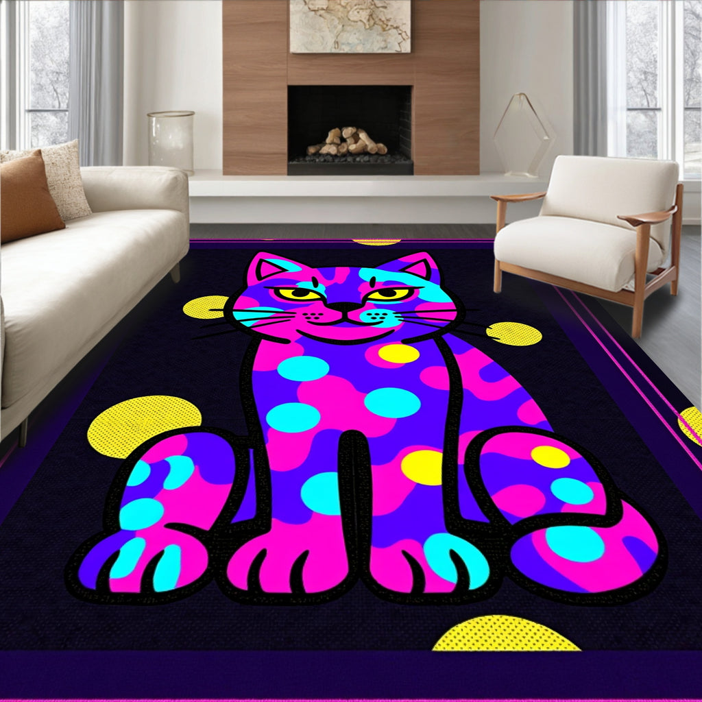 Whimsical Purple Pink Polka Dot Cat Rug