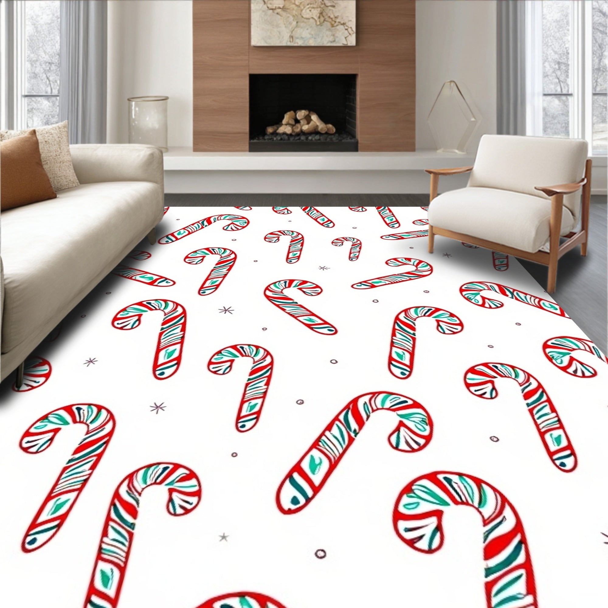 Festive Red Green Candy Cane Stripes Rug