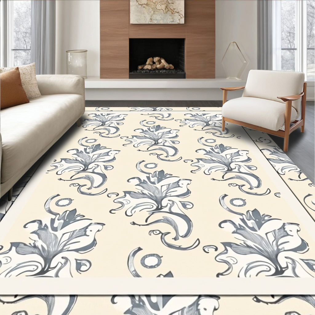 Ivory Light Gray Floral Scroll Rug