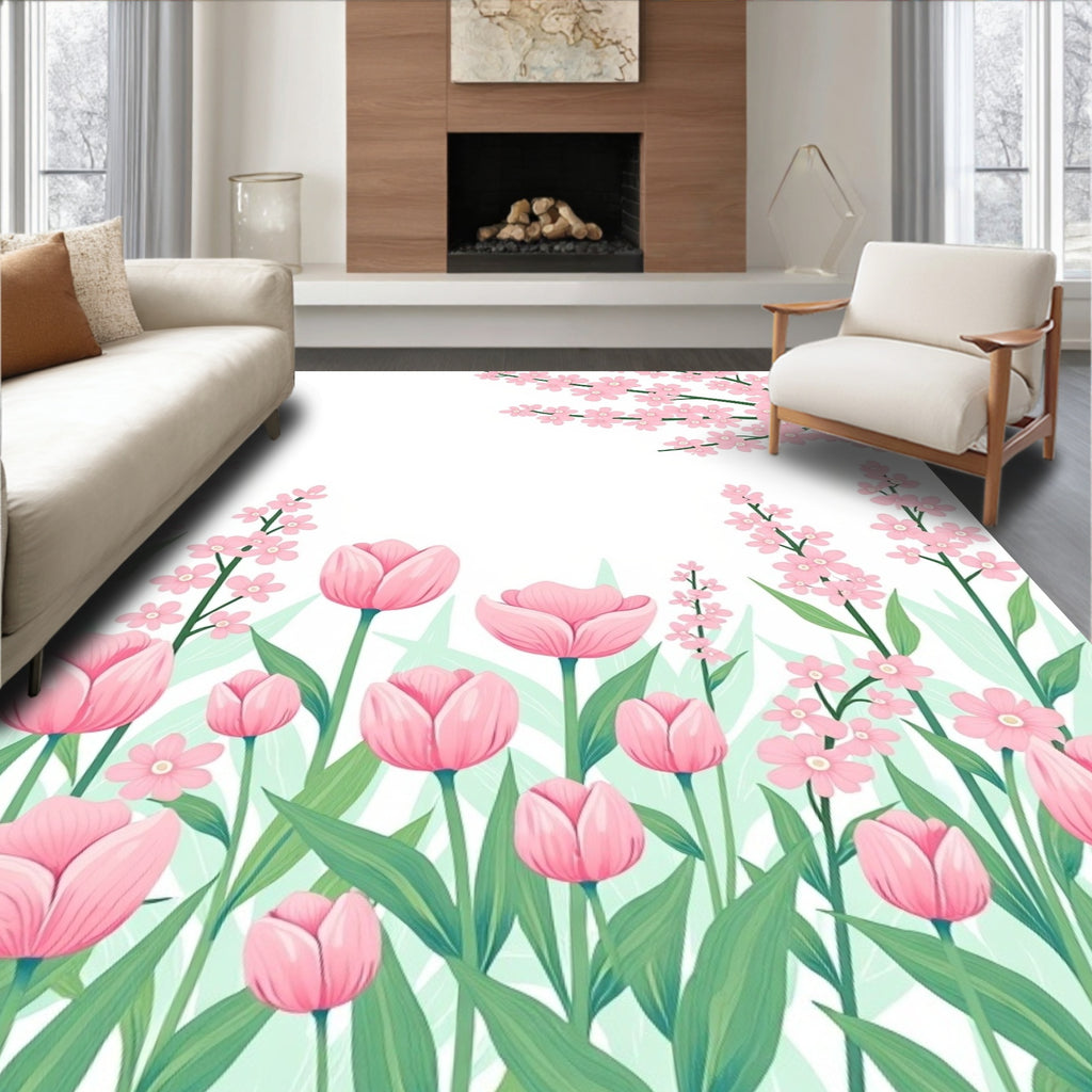 Pink Tulip Blossom Garden Rug