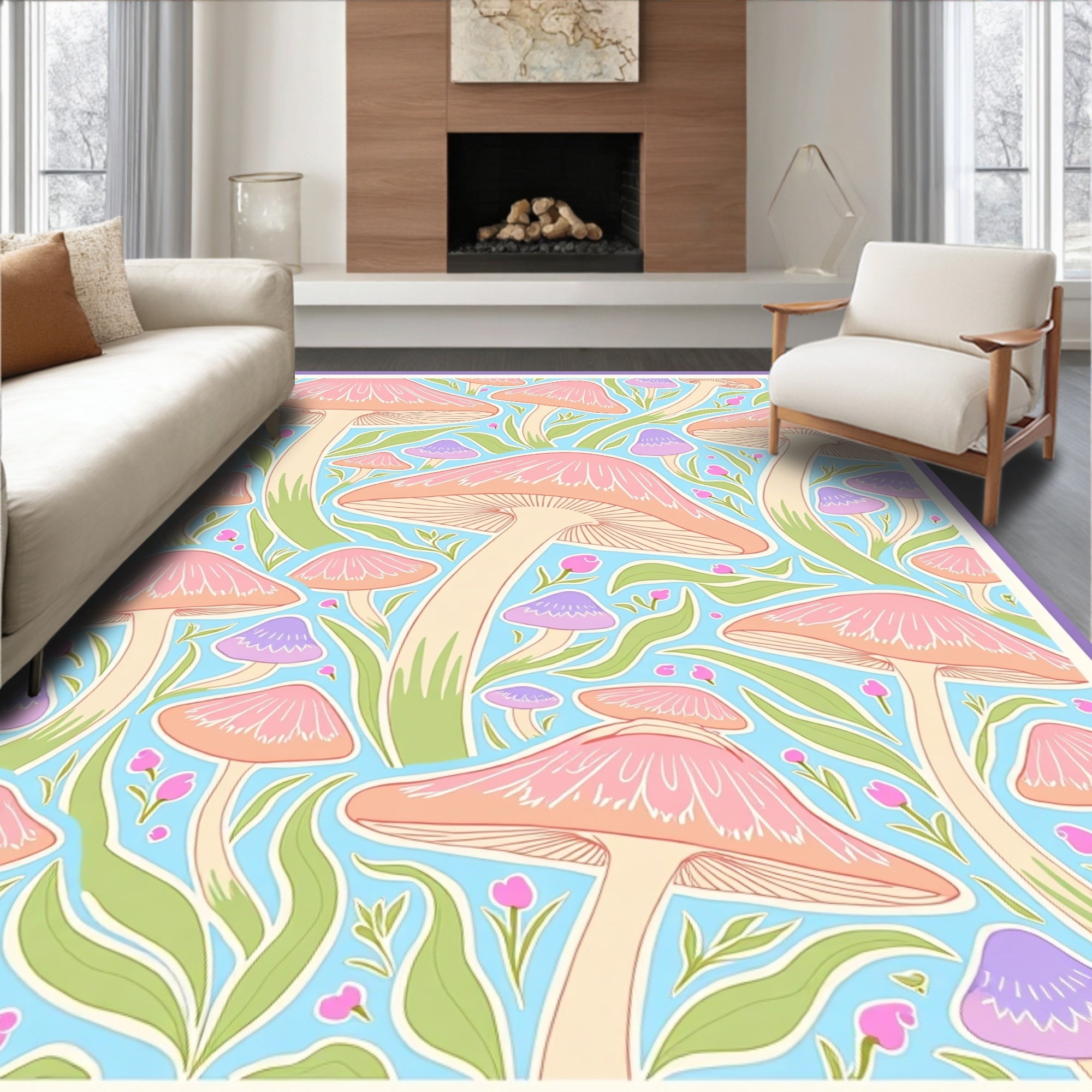 Pastel Mushroom Garden Whimsy Rug
