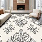 Ornate Gray Damask Floral Elements Rug
