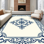Deep Navy Floral Ornament Border Rug