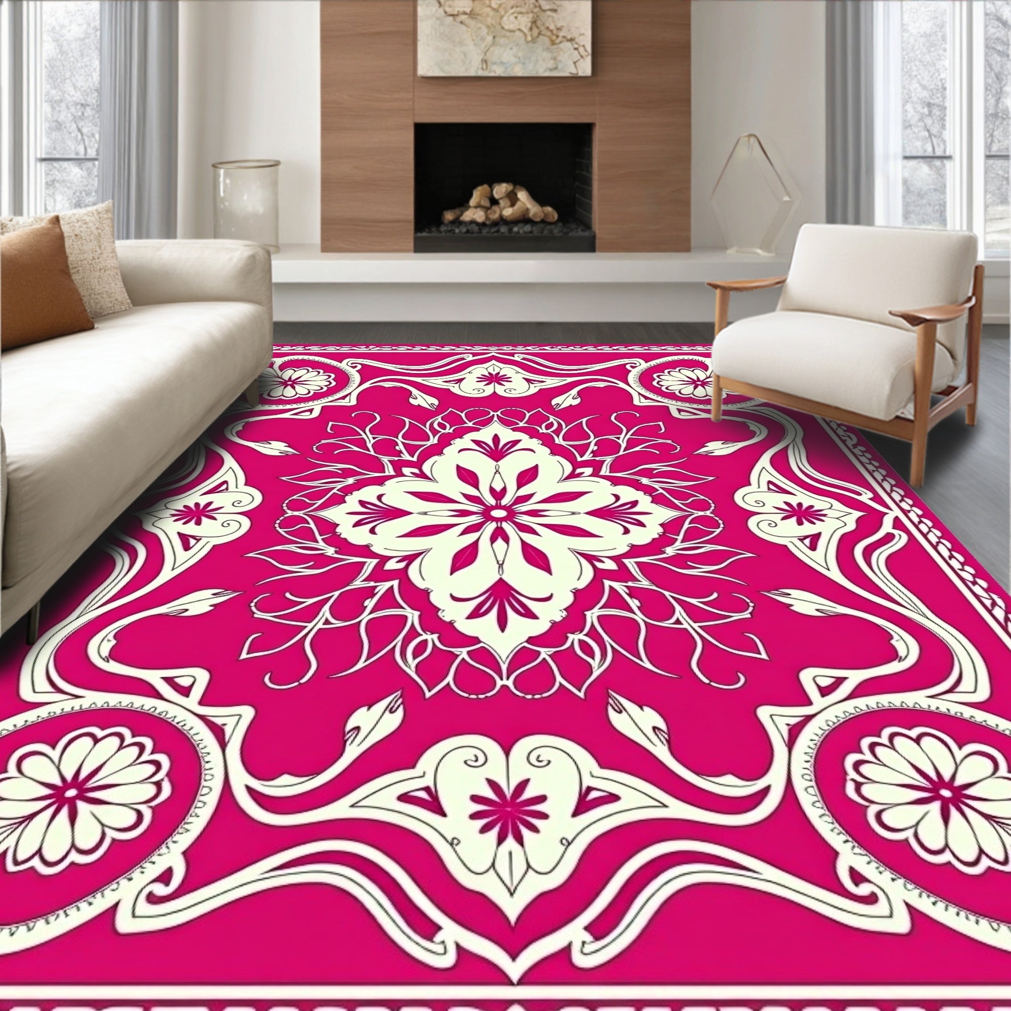 Vibrant Pink Floral Art Nouveau Rug