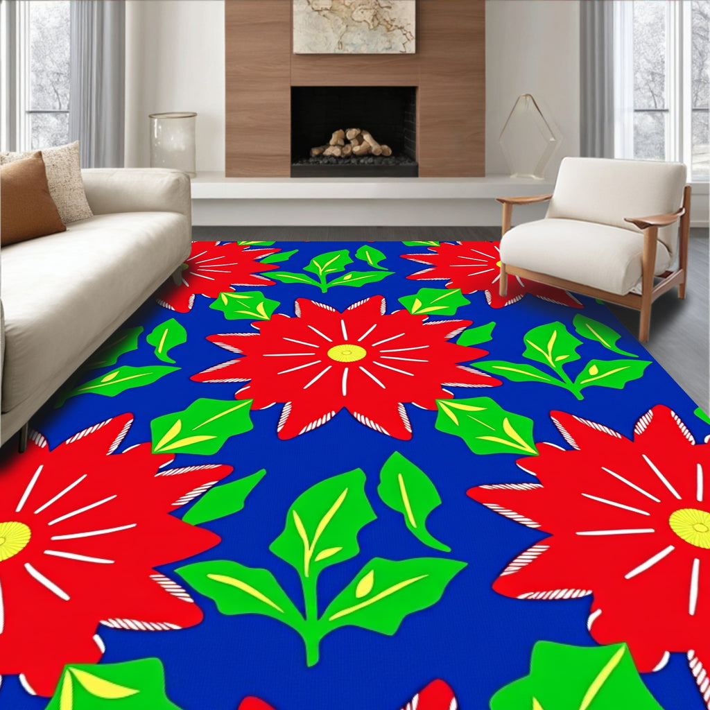 Vibrant Red Flower Garden Burst Rug