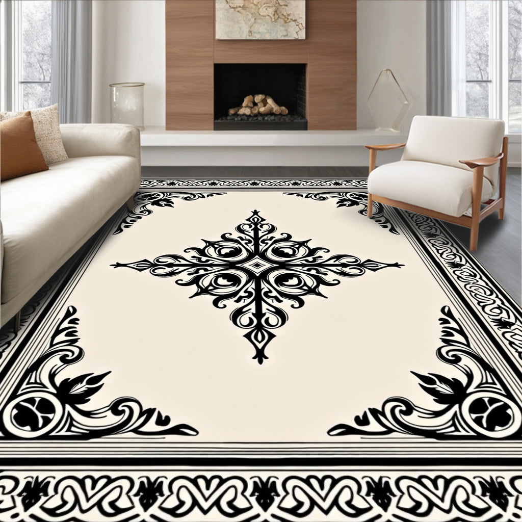 Classic Black Ivory Ornamental Medallion Rug