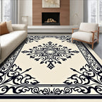 Black Ivory Ornate Medallion Frame Rug