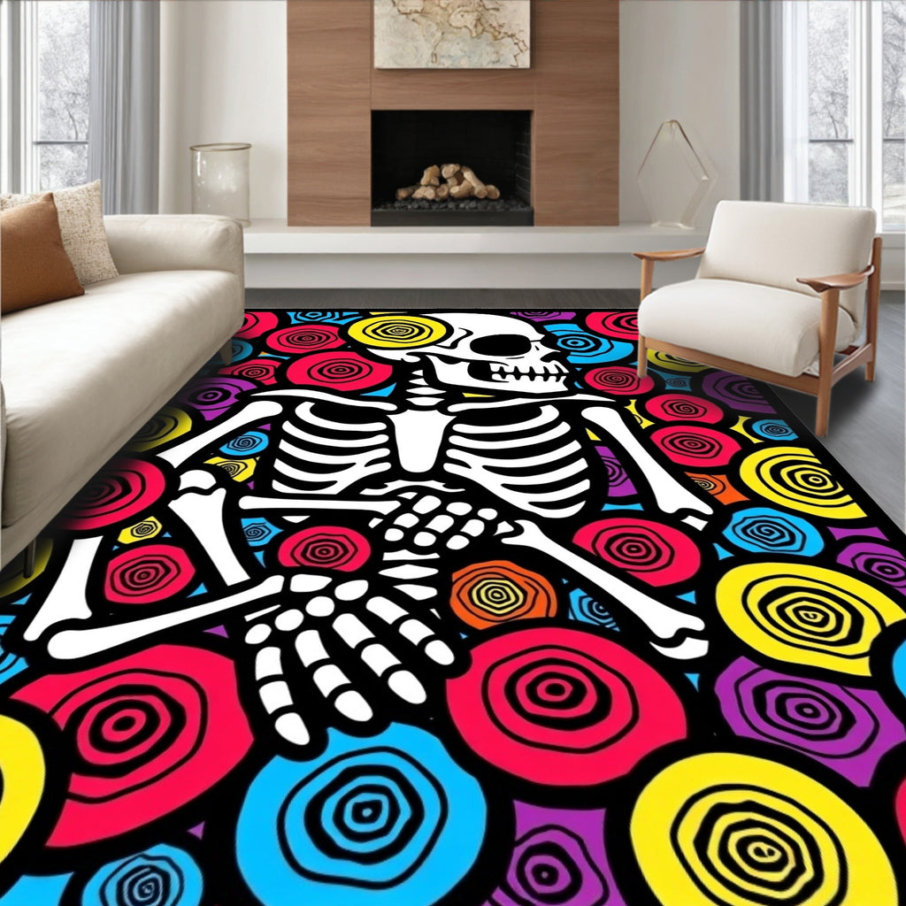 Vibrant Skeleton Flower Burst Rug