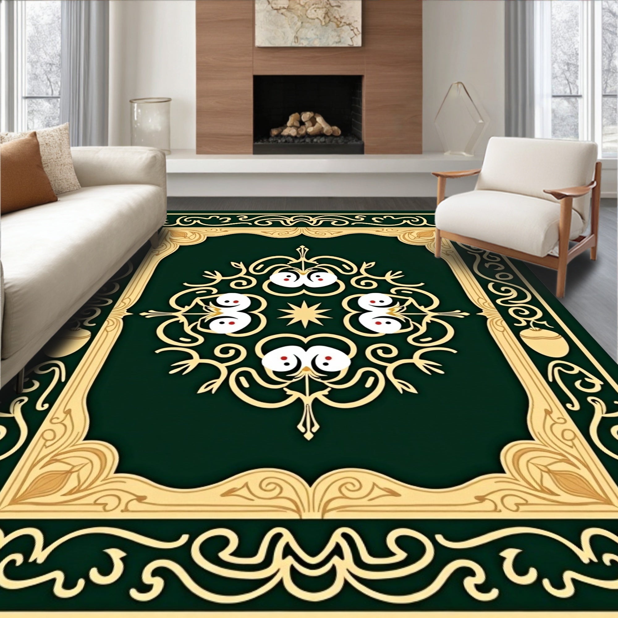 Deep Emerald Golden Arabesque Medallion Rug