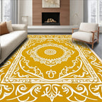 Golden Ochre Floral Medallion Border Rug