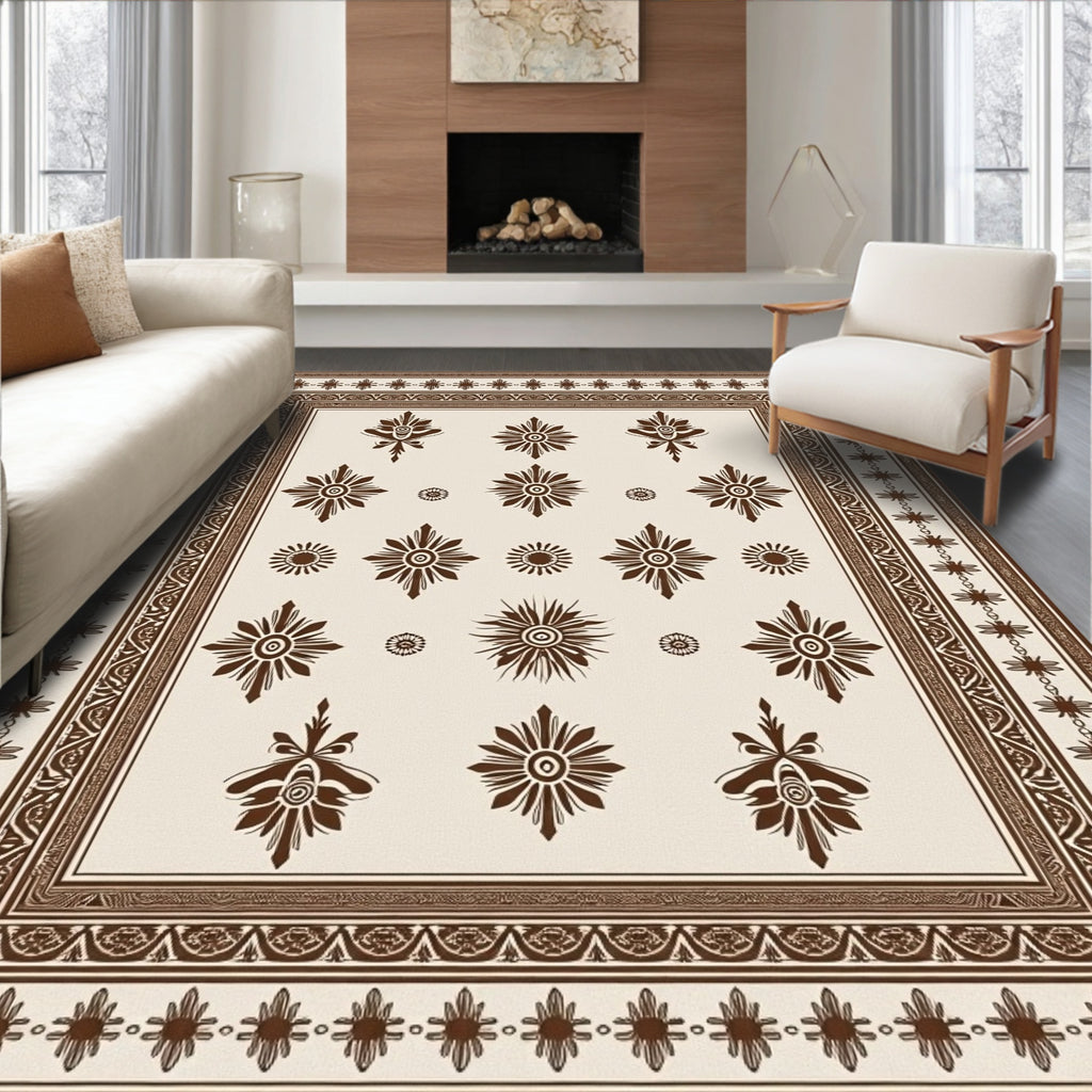 Brown Medallion Frame With Floral Accents Rug