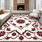 Deep Red Floral Symmetry Arrangement Rug