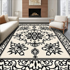 Cream Black Floral Arabesque Rug